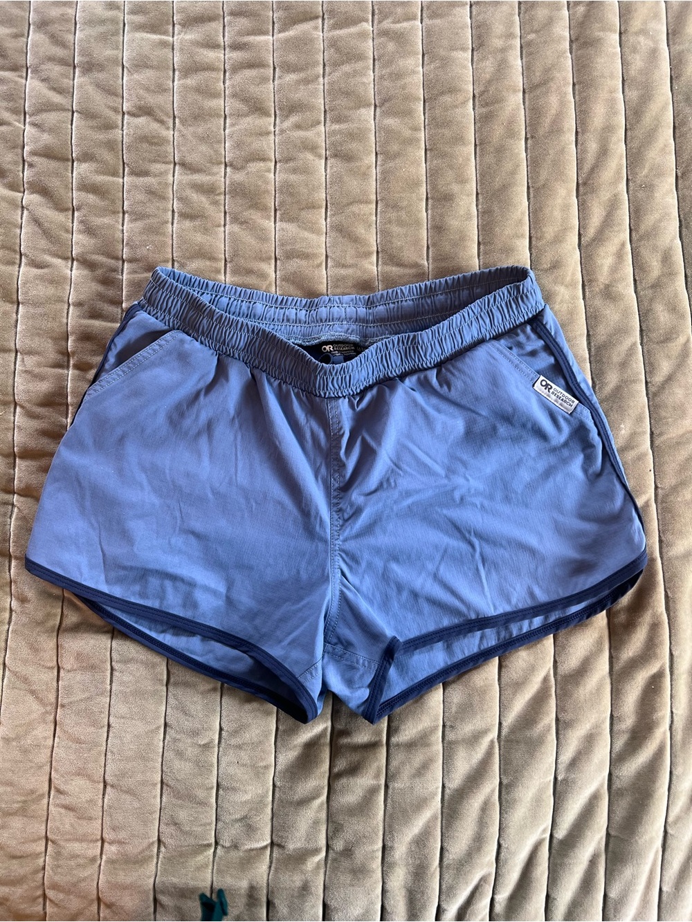 Outdoor Research Light Blue Women's Running Shorts with Dark Trim